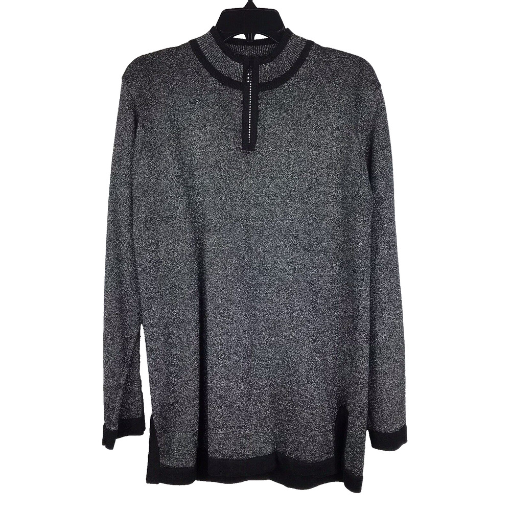 Vtg Regency Collection Joyce 1/4 Zip Sweater Black Silver Metallic Knit Medium